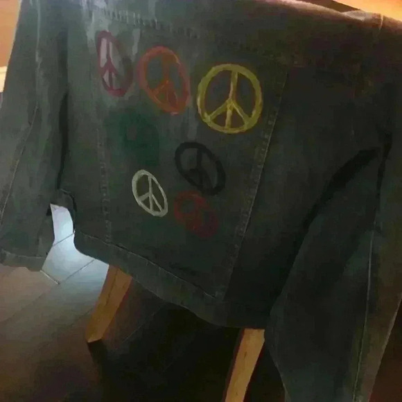 Denim Jacket with hand painted peace signs🌸 - Picture 2 of 8
